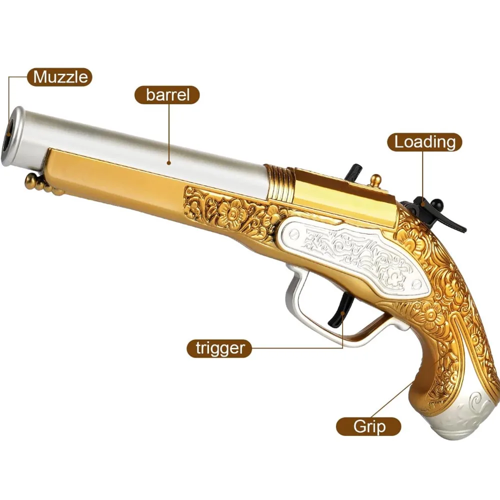Golden Toy Gun Pistol For Kids Boys with Soft Foam Darts Bullets Cosplay Pirate Toys Dress Up Dropshiping 5