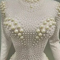 Yiling white pearl long-sleeve sexy elastic tight-fitting jumpsuit club party dress DJ female singer stage performance clothing - Image 6