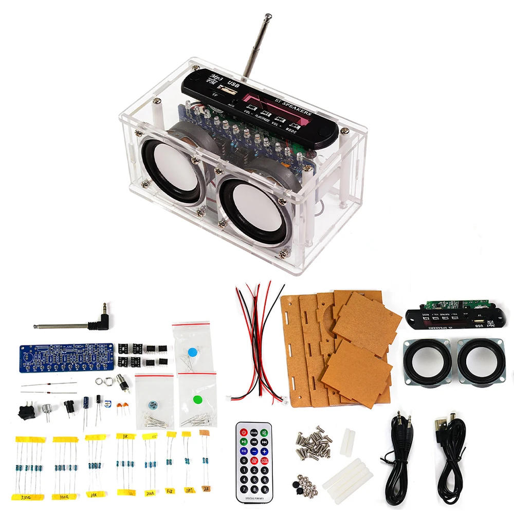 DIY FM Radio Stereo Kit 87.5-108MHZ with Amplifier Bluetooth Speaker Spectrum Analyzer Electronic Soldering Practice Loose Parts