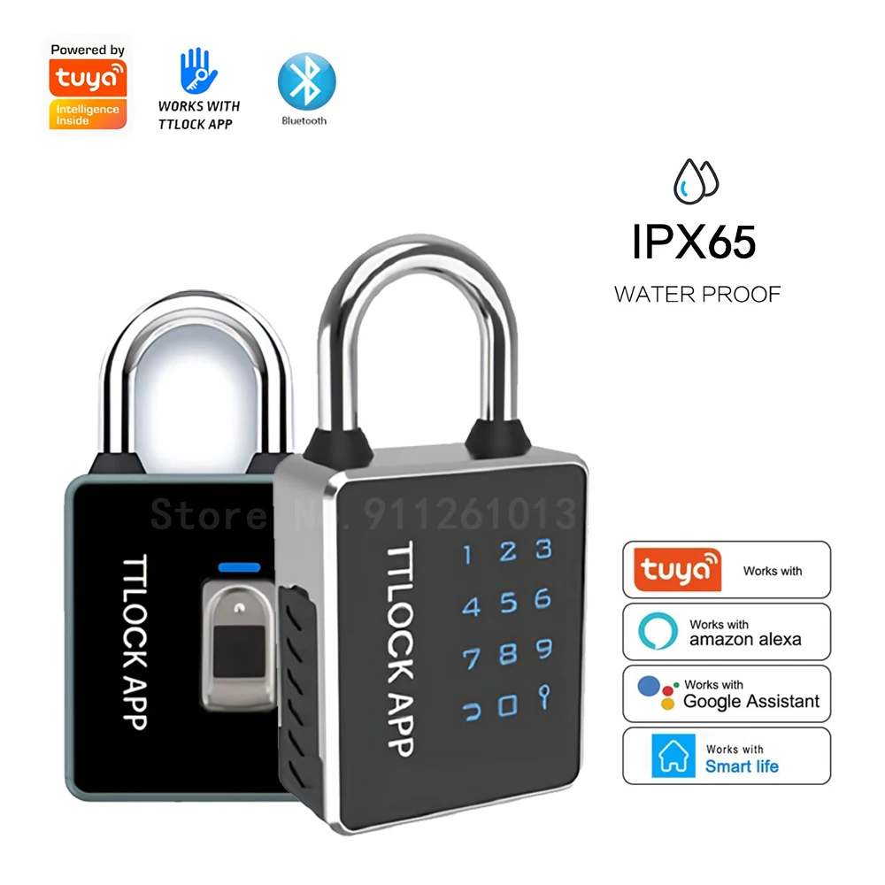 TUYA Smart Padlock TTlock Waterproof Fingerprint Unlocking Password Key 13.56khz RFID Card USB Charging Door Lock