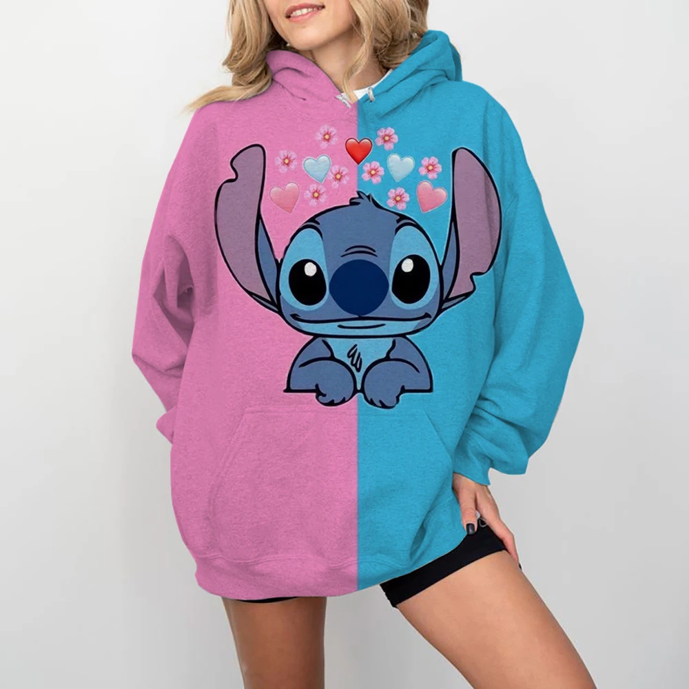 Disney Stitch print Cartoon Hooded Sweater Jacket Clothes Hoodie Oversize Design Feeling Loose and Comfortable 3
