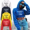 Womens Custom Your Logo Casual Long Sleeve Hooded Sweatshirt Plain Crop Tops Pullover Hooded Sweatshirt Cropped Hoodie Short Swe 1
