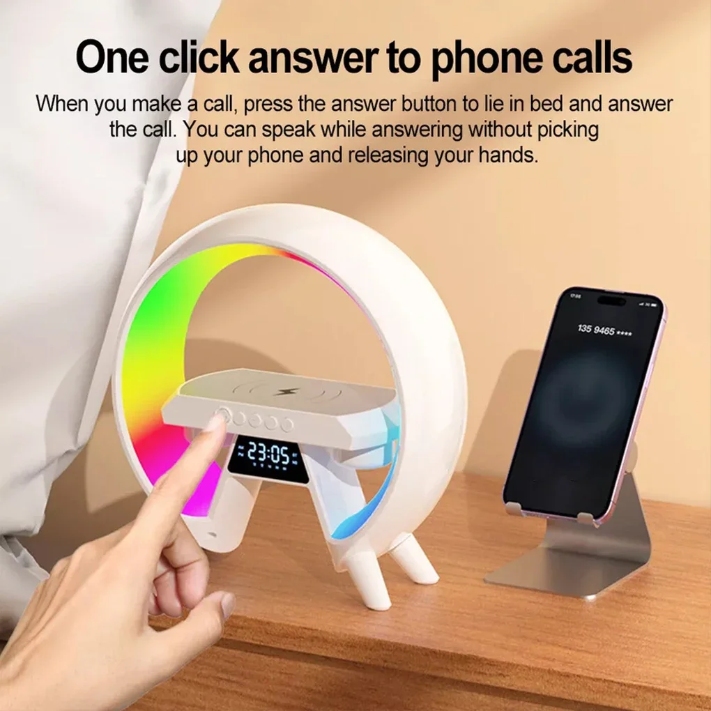Multifunction Wireless Charging Bluetooth Speaker Support Night Light Atmosphere Lamp FM TF AUX Time Alarm Clock Mic Speakers