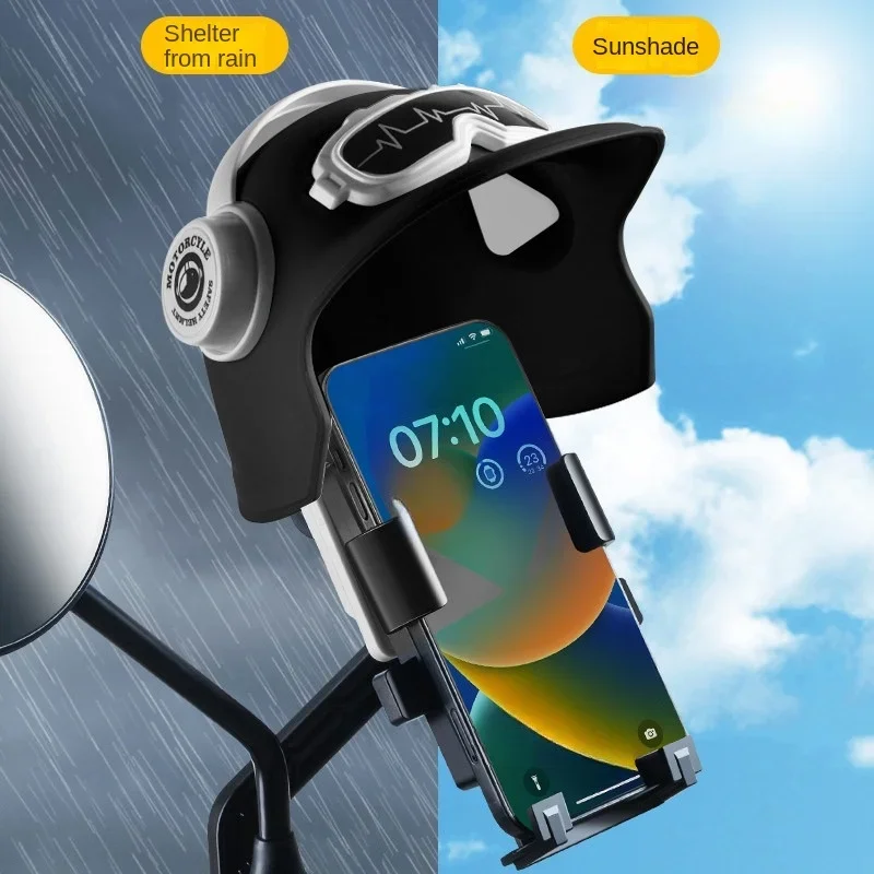 Cute Small Helmet Electric Motorcycle Riding Mobile Phone Navigation Bracket Sunshade Rain Small Helmet Mobile Phone Holder