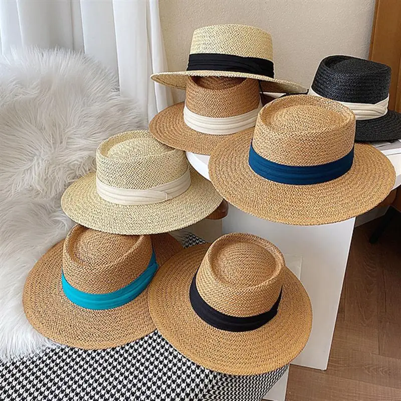 Ladies Hats Straw Hat With A Flat Top And A Brim Sun Hats Flat Top
