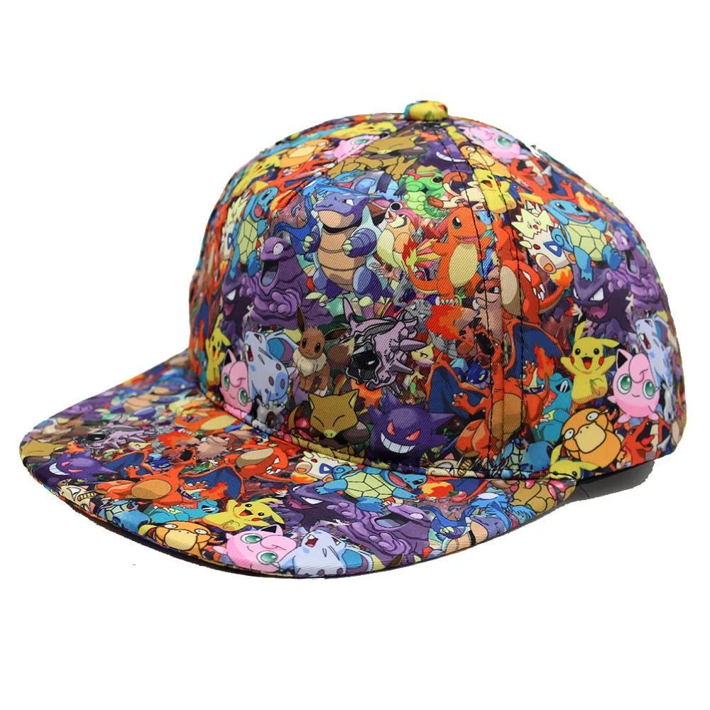 

Anime Figures A Variety of Pokemon Printed Flat Brim Baseball Cap Pikachu Charizard Gengar Children's Adult Style Birthday Gifts