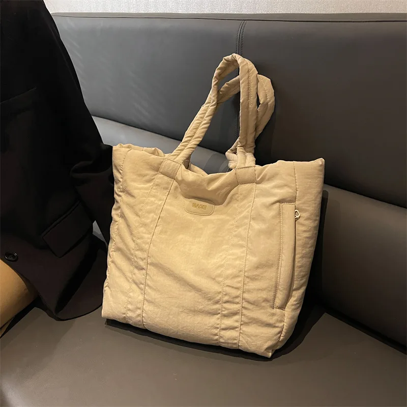 

Fashion Quilted Women Shoulder Bags Solid Color Cotton Padded Handbags Top-handle Bags Large Capacity Ladies Shopping Tote Bags