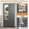 Metal Armoire Wardrobe Closet with 2 Drawers, Mirror Door and Hanging Rod, Metal Clothing Storage Cabinet, Wardrobes 2