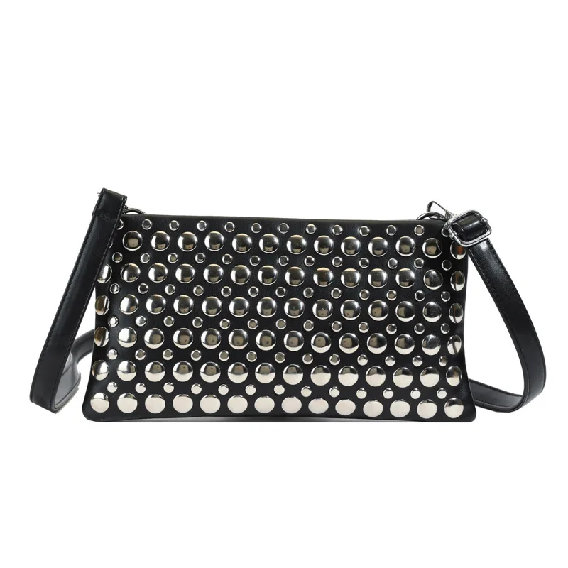 Crossbody Bag for Women With Adjustable Guitar Strap Shoulder Bag PU Leather Rivet Studded Satchel Purse for Work Travel