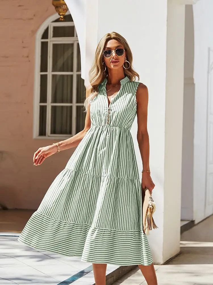 Ladies Vintage Boho Summer Dress Women Sleeveless Casual