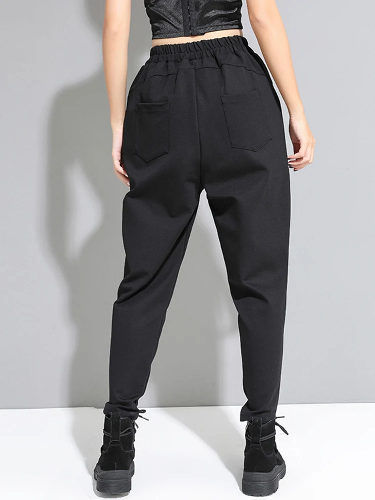 [EAM] High Elastic Waist Black Split Joint Harem Trousers New Loose Fit Pants Women Fashion Tide Spring Autumn 2026 1A528
