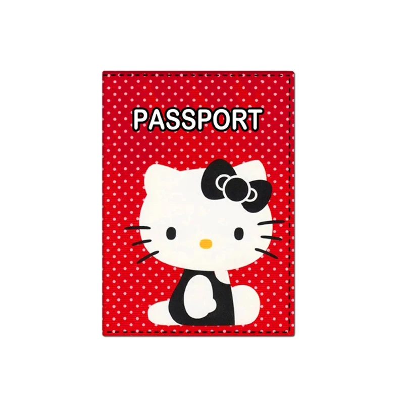 New Design Sanrio Hello Kitty Passport Cover Holder Business PU Leather ID Bank Card Storage Wallet Purse Travel Accessories