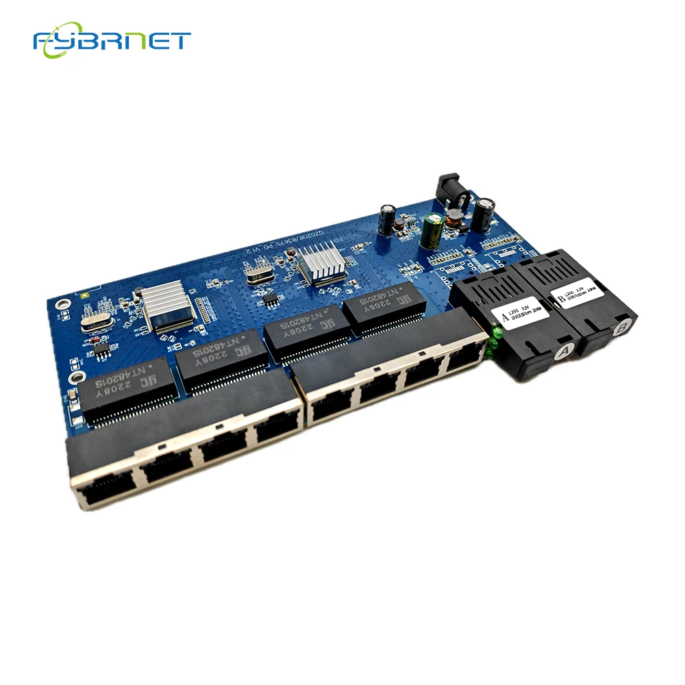 10Pcs Reverse POE Gigabit 2Fiber 8RJ45 10/100/1000M Ethernet Switch Fiber Optical Media Converter PCBA Board