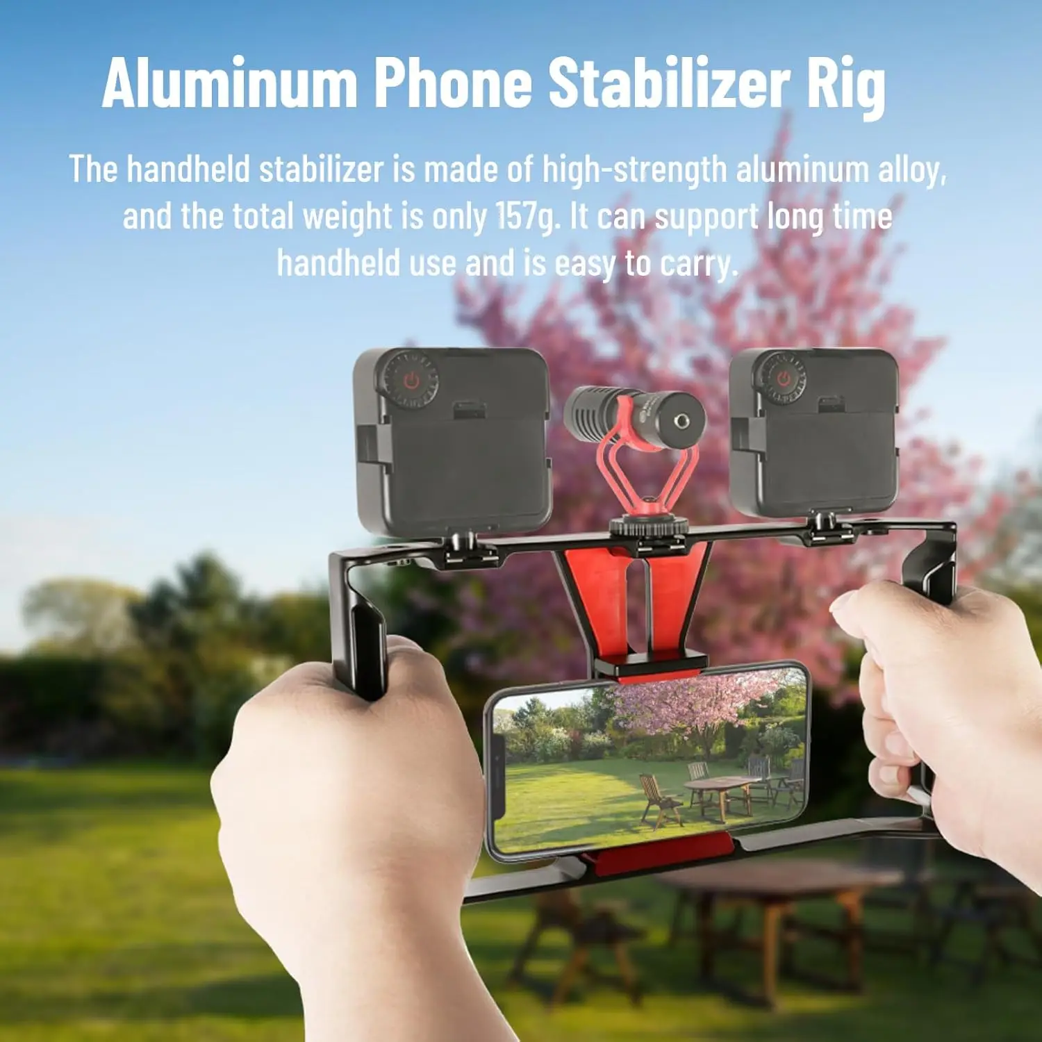 핸드헬드 회전 짐벌 스태빌라이저 - 1/4인치 나사 및 콜드슈가 있는 스마트폰 라이브 스트리밍 장치