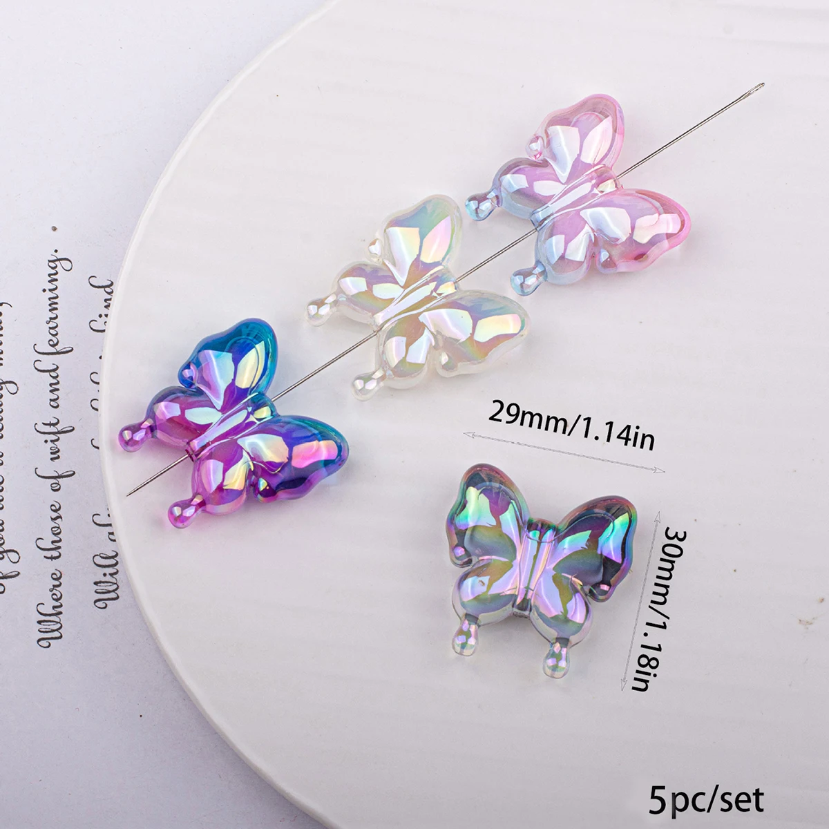 새로운 투톤 그라데이션 UV 도금 나비 모양 스트레이트 홀 루즈 비즈 DIY 휴대폰 줄 키체인 재료 쥬얼리 액세서리