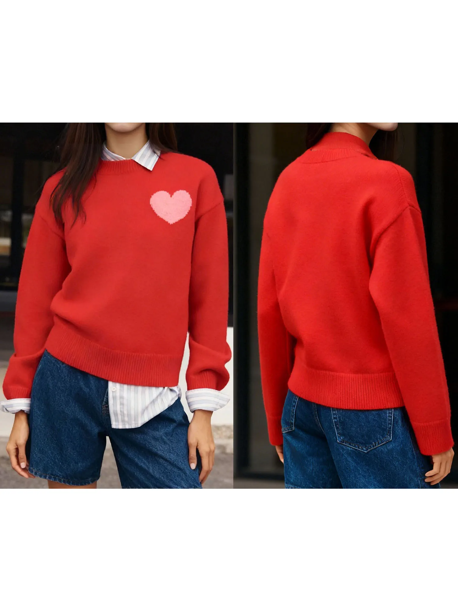 Women s Cozy Oversized Sweater with Geometric Print and Ribbed Detailing Long Sleeve Round Neck Knit Pullover for Fall