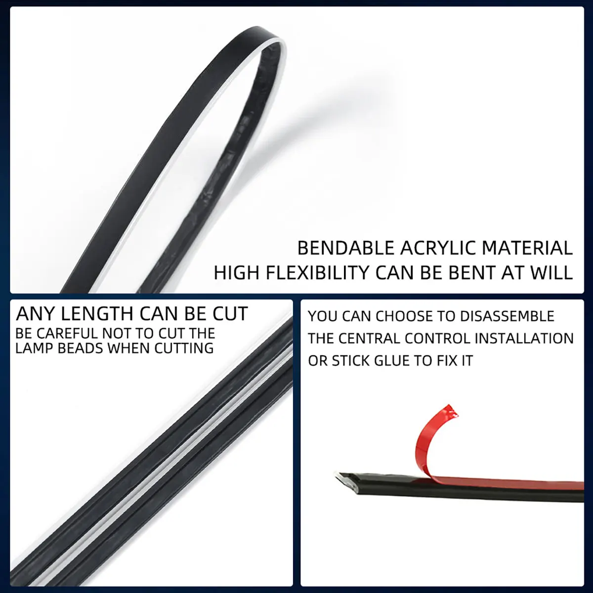 USB 자동차 LED 주변 조명 아크릴 스트립 대시 보드 조명, RGB 자동차 인테리어 숨겨진 앱 리모컨 분위기 램프, 64 색