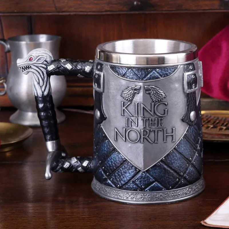 DIOSDMLN Game Of Thrones Beer Mugs, Stainless Steel Wine Mugs, Coffee Mugs 21oz For Collectible Themed Party Decoration