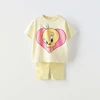 Cute Print Tees Solid Color Shorts Yellow Outfits 2025 Summer Clothing Print TShirt +Shorts Kids New Design Short Sleeve Suits 1