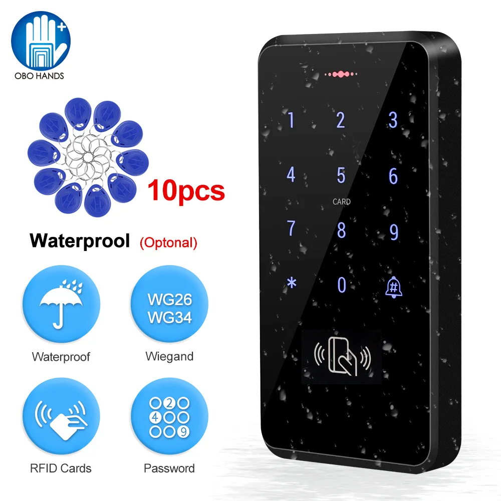 125KHz RFID touch keyboard IP68 waterproof access control keypad controller digits lock door opener system electronic key cards access control keypad