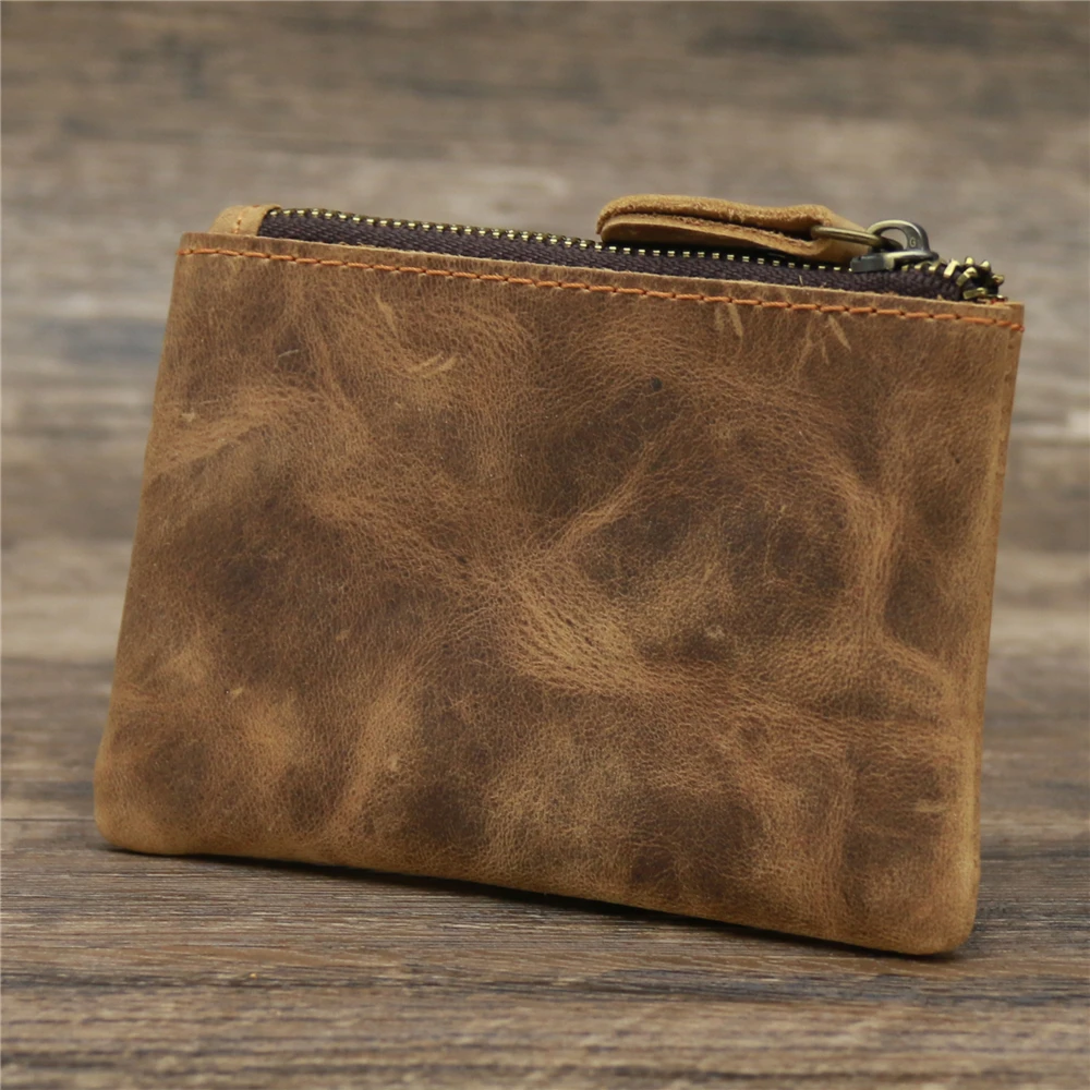 Coin Purse Coin Wallet Change Bag Women Wallet Card Wallet Men's Handmade Vintage Genuine Leather Coin Purse Women Casual Zipper Coin Bag Pouch Card Holder Cowhide Leather Purses Wallets