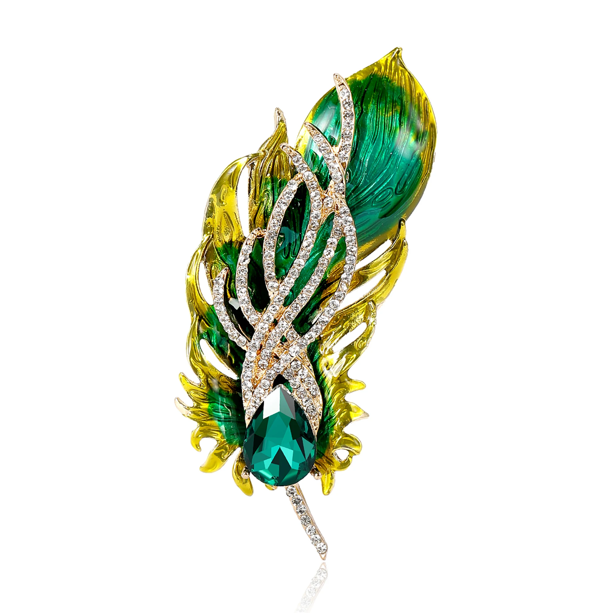

Creative Enamel Rhinestone Feather Brooches for Women Unisex Personalised Pins Office Party Gifts Accessories