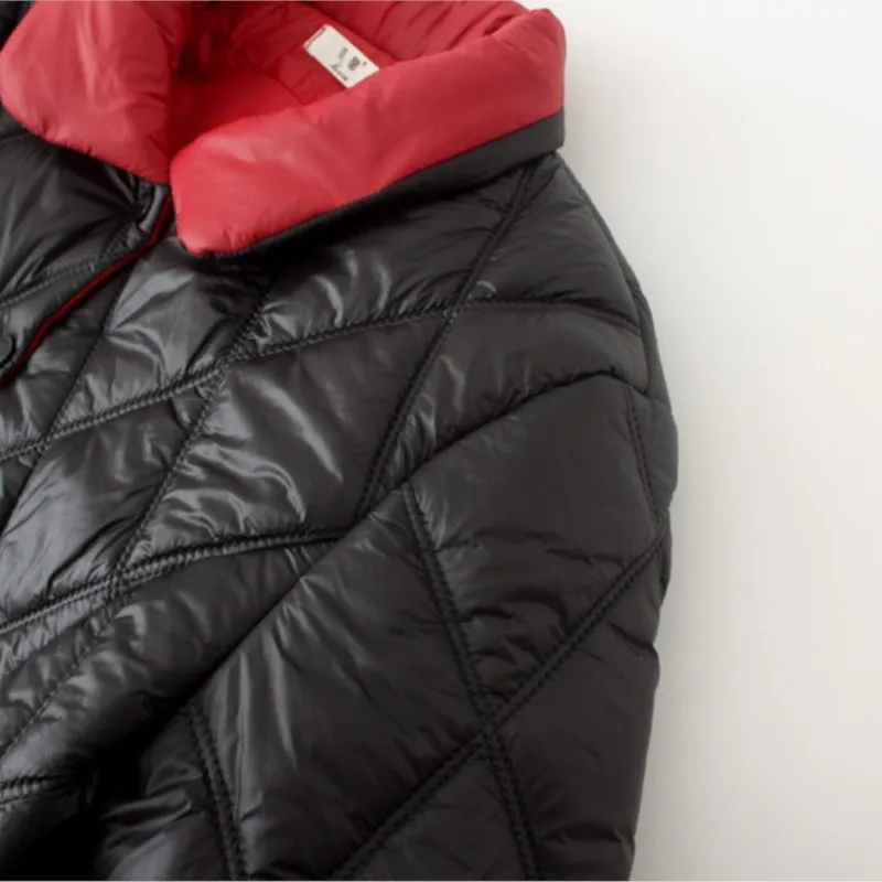 Womens Plus Size Winter Parkas Casual Clothing Color Blocking Lapel Argyle Padded Jacket Simple Warmth Curve Coats E22 789