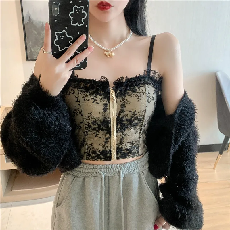 2021 summer new sexy lace spaghetti strap tanke top women built in bra off  shoulder sleeveless solid color omighty camisole hot - AliExpress