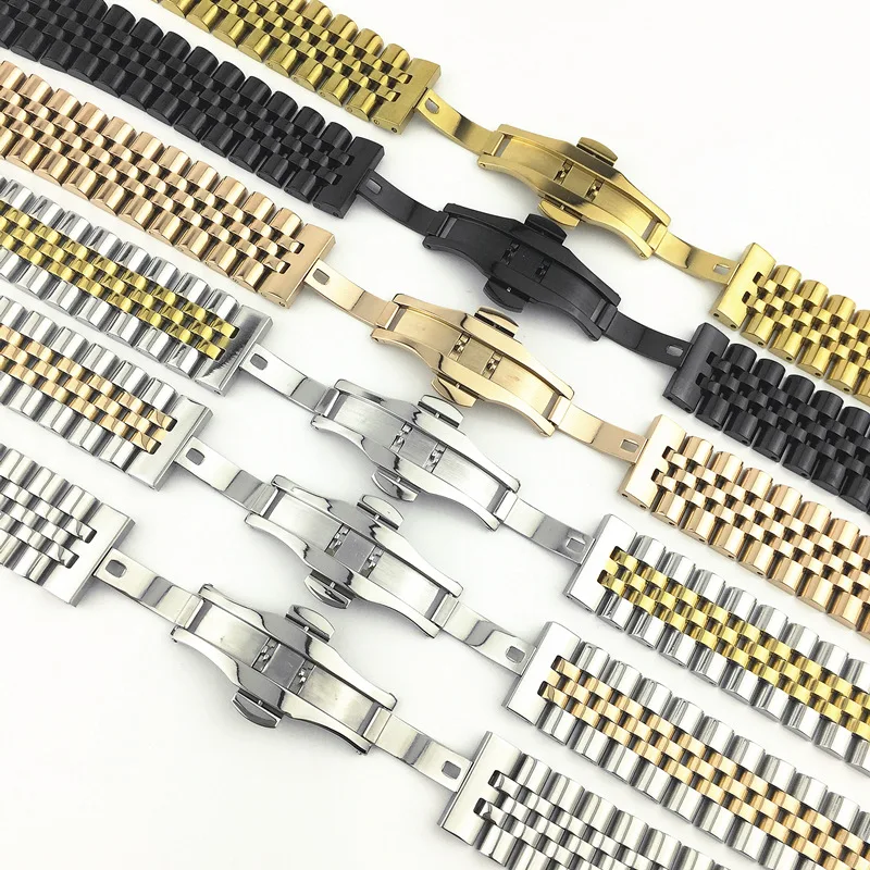 

For Rolex Strap 12 13 14 16 17 18 19 20 21 22mm Watches Accessories 316L Steel Bracelet Men Silver WatchBand Safe Buckle