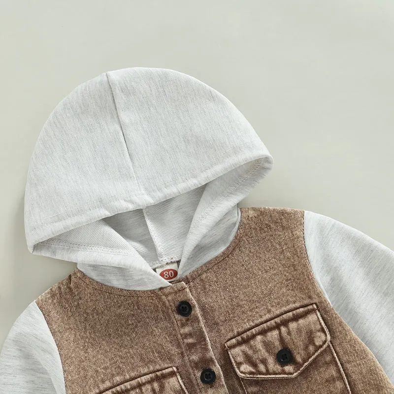 VISgogo Toddler Baby Denim Jacket Boys Girls Layered Long Sleeve Button Down Hoodie Jean Jackets Coat with Pockets Outerwear