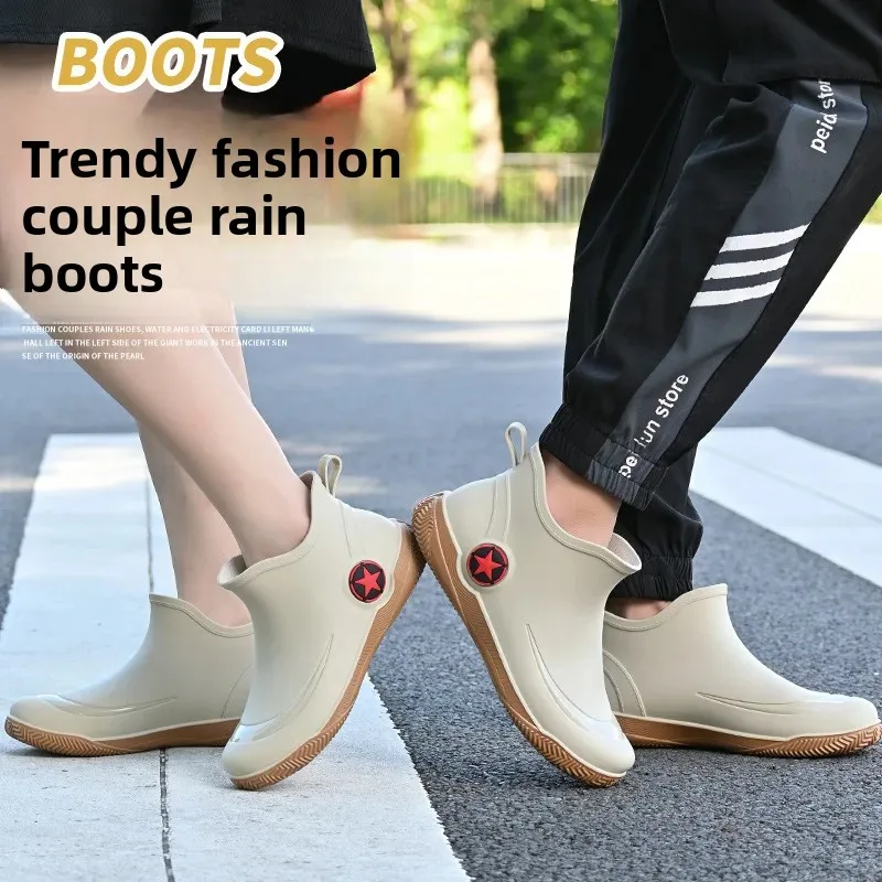 Bottes de pluie mode homme basse sans lacets antidérapantes pêche confort PVC