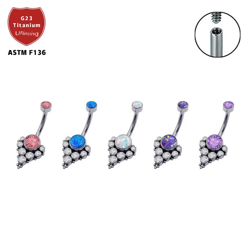 G23 Titanium Crystal Sexy Belly Button Navel Piercing Cz Heart Square Rhinestone Navel Rings