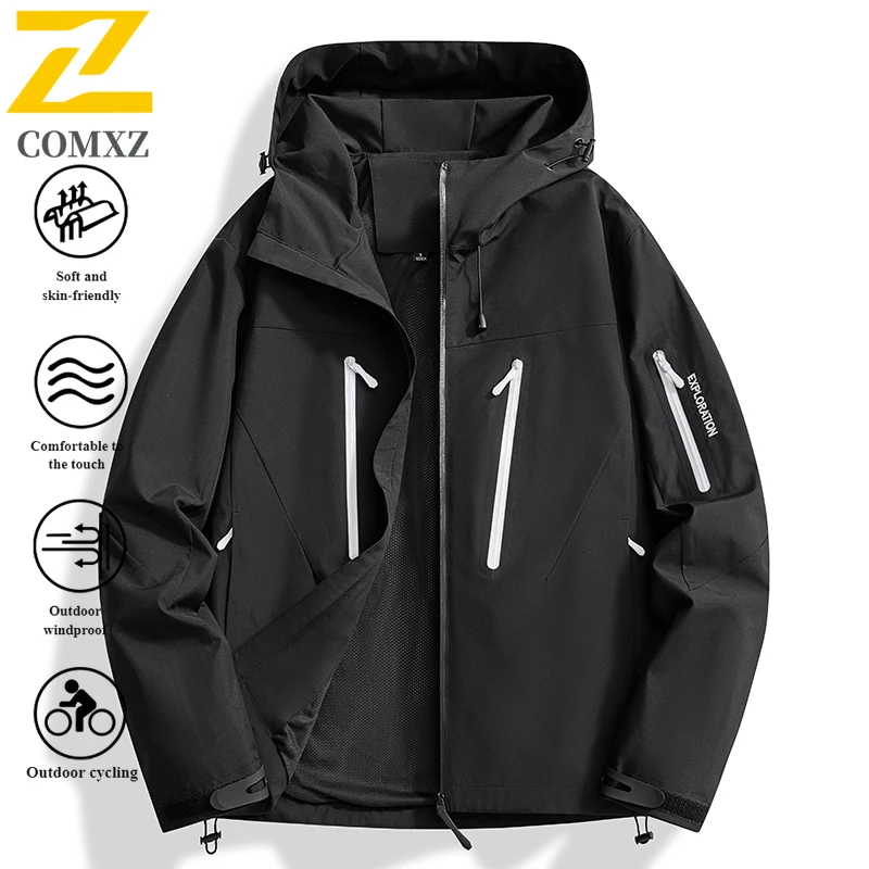 EiAO Jacket Couple's Taped Seam Spring Autumn Waterproof Windproof Outdoor Coat with Zippered Pockets for Hiking Camping Fishing