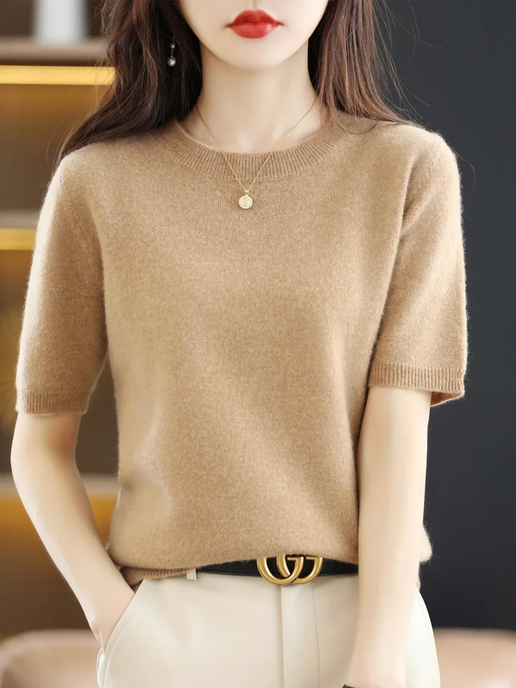 Short Sleeves Women's Sweater O-neck Bottoming Shirts Solid Spring Summer Korean Fashion Sweater Knit Top Casual Basic Pullovers 2