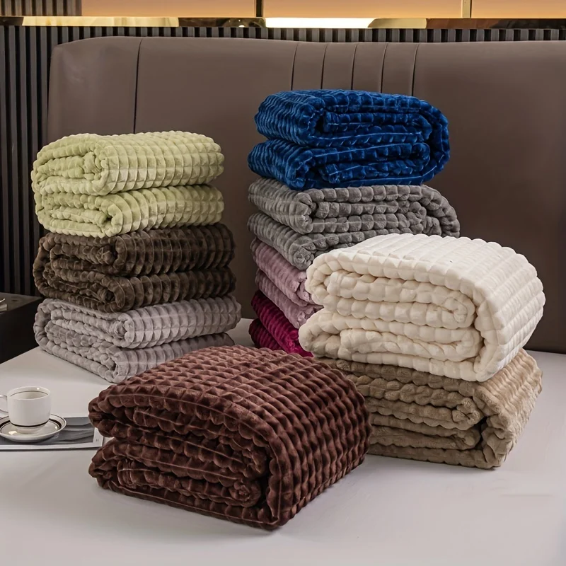 

1pc Checkered Imitation Rabbit Fur Bed Blanket, Warm Cozy Soft Throw Blanket For Couch Bed Sofa