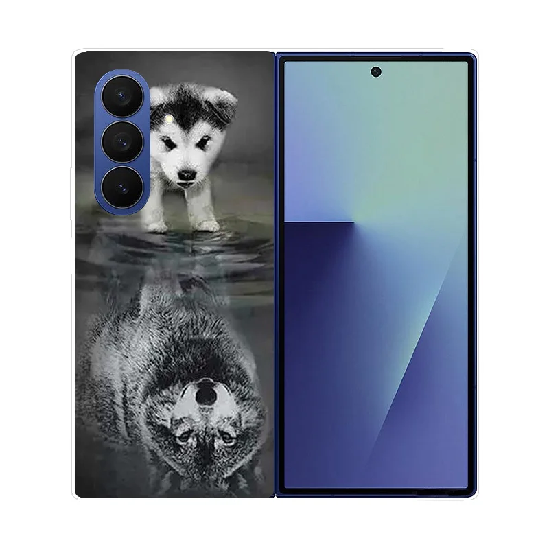 Marble Wolf Lion Design Hard Back Cover - Full Coverage Phone Case for Samsung Galaxy Z Fold 7