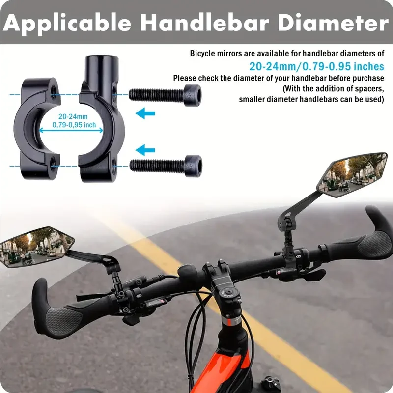 Bike Handlebar Mirror Universal Bike Handlebar Mirrors HD Wide Angle 360&deg; Rotating Durable Safety Glass Bicycles