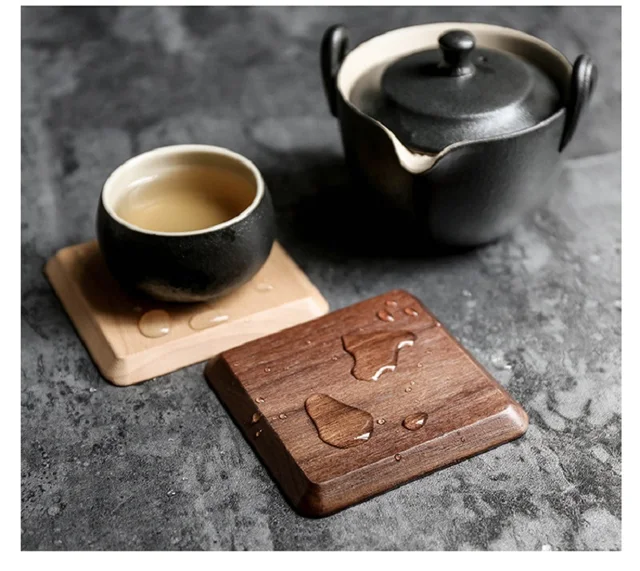 Square Wood Coasters with Holder 6 Pieces Solid Black Walnut Wooden Coaster  Cup Beech Bar Coasters for Drinks Coffee Coaster - AliExpress