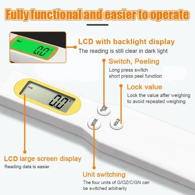 Electronic Kitchen Scale Mini Spoon Scale Digital LCD 0.1-500g Weight Measuring For Milk Coffee