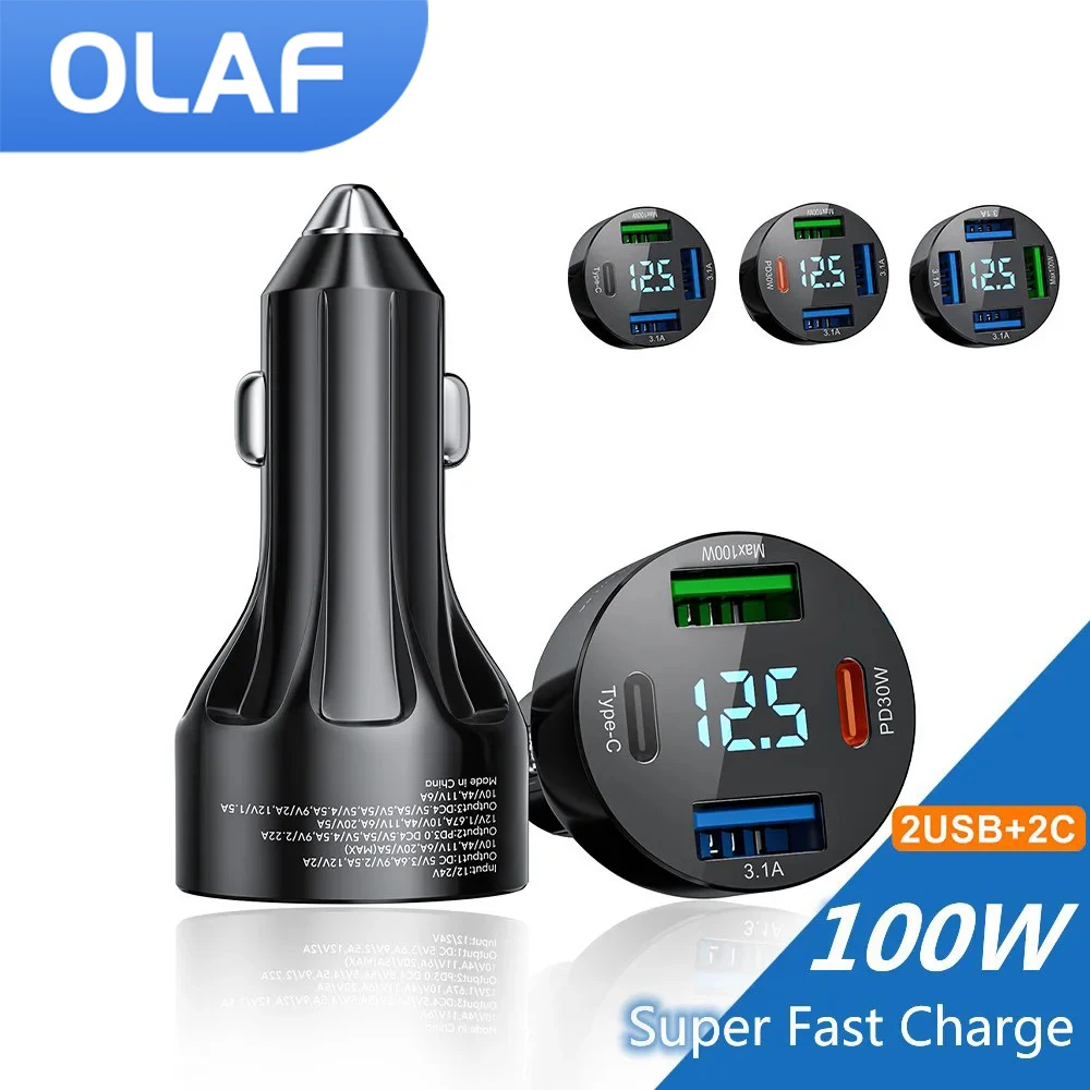 Caricabatteria Da Auto Usb A 4 Porte Tipo C 100W Caricabatterie Per Accendisigari Per Auto A Ricarica Rapida Pd30W Caricabatterie Per Telefono Da Auto