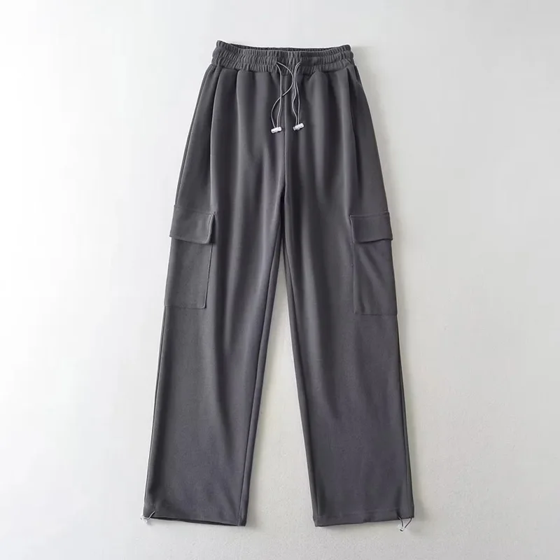 Women Solid Cotton Cargo Jogger Sweatpants With Drawstring Cuff Detail