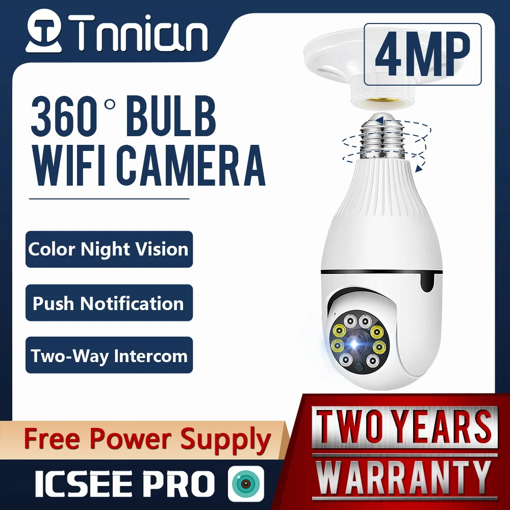 iCsee 4MP E27 Bulb Wifi Camera PTZ HD Infrared Night Vision Two Way