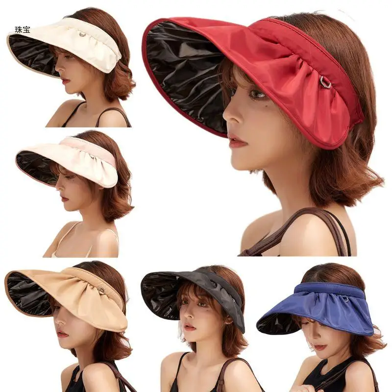 

X5QE Women Summer Solid Color Empty Top for Sun Hat UV for Protection Large Wide Brim for Shell Shaped Foldable Outdoor Beach