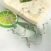 Double Piercing Chain Stud Earring Industrial Piercing Chain Earrings Tassel Cartilage Helix Jewelry Connected Stud Earring Lobe - Image 5
