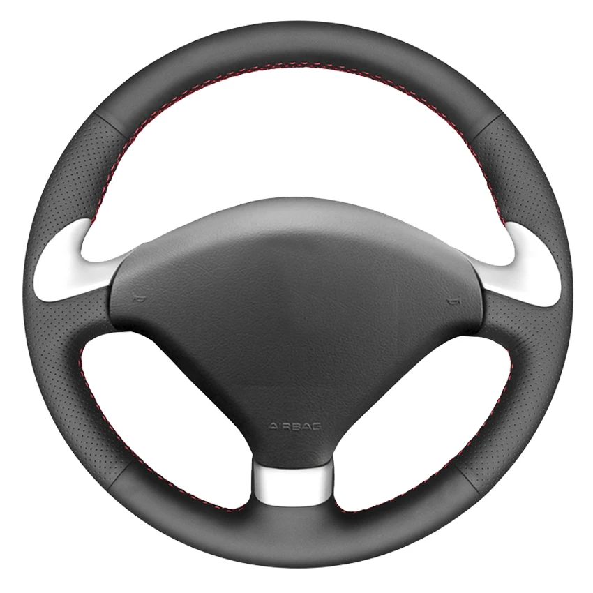 

Black Genuine Leather Hand-Stitched Car Steering Wheel Cover For Peugeot 307 CC 2004-2009 307 SW 2004-2009 407 407 SW 2004-2009