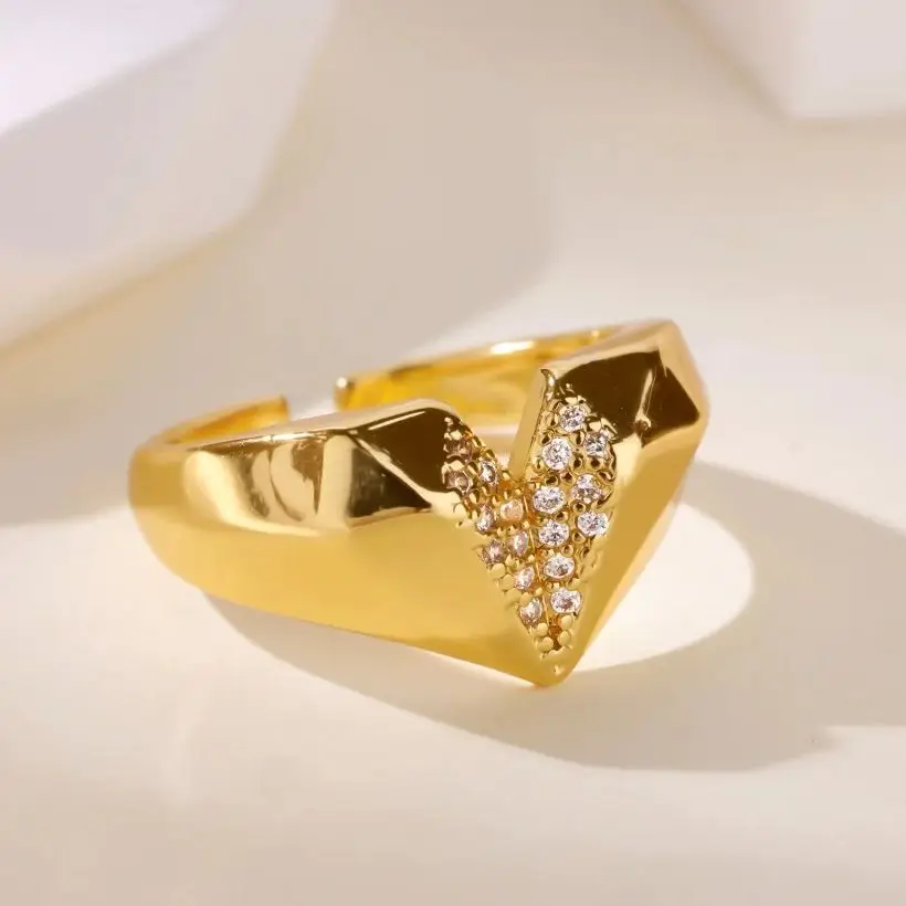 Zircon Jewelry Ring For Women Gold Stainless Steel