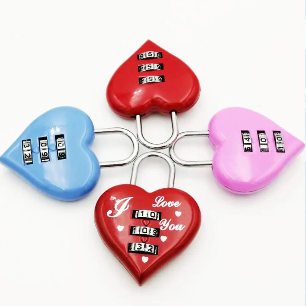 Heart Padlock Code 3 Numbers Password Combination Heart Shape Safety Love Zinc Alloy Luggage Box Lock Household Accessories 5