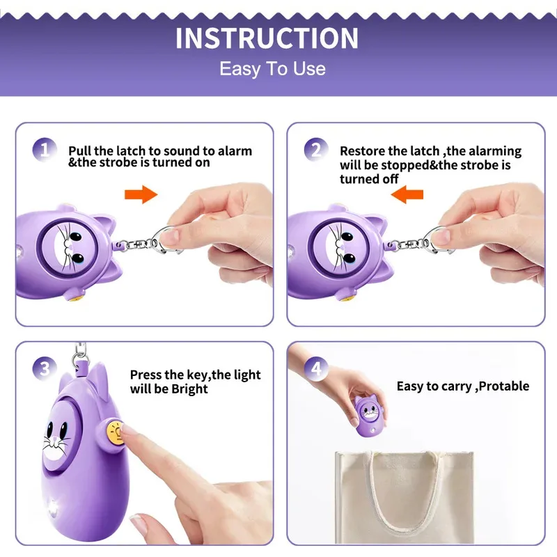 2026 New HOT Cute Cat Personal Alarm, Women's Anti-wolf Artifact, Outdoor Children's and Women's Emergency Self-defense Keychain