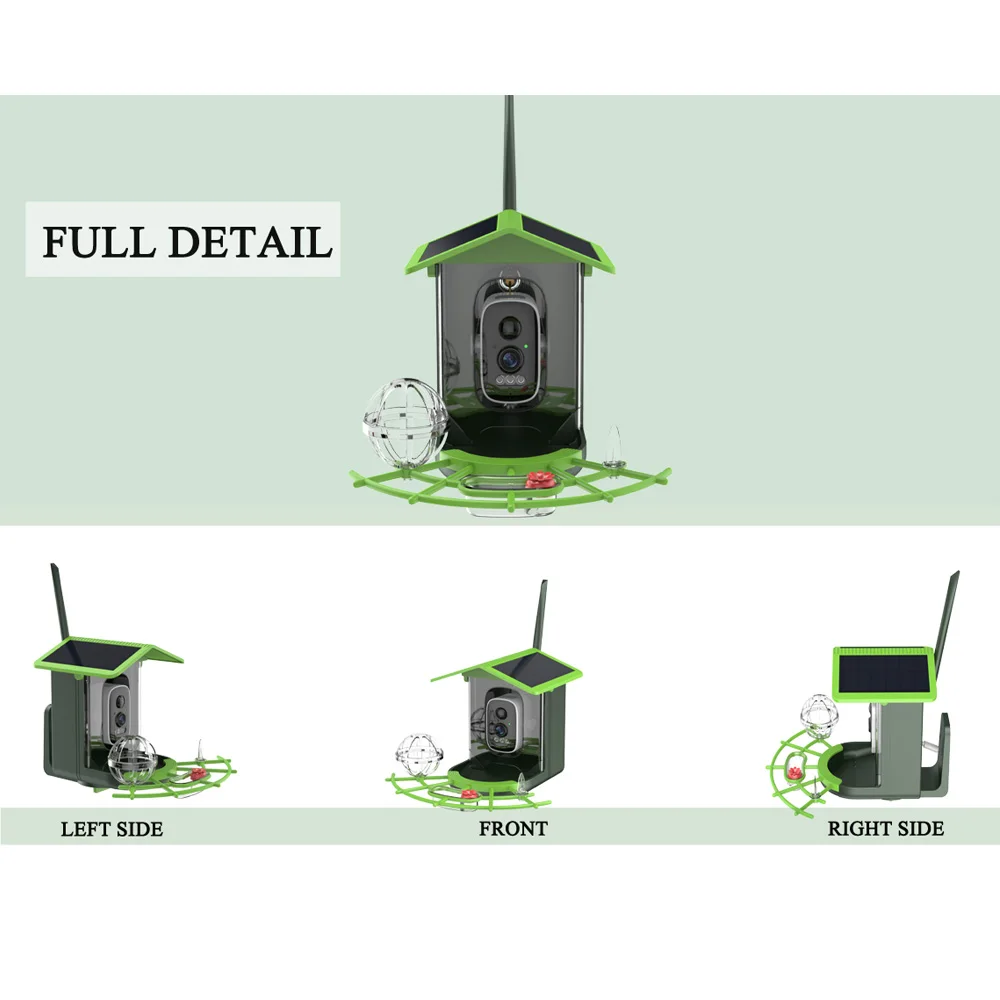 WiFi Camera Bird Feeder 4MP 2K HD Video Capture Solar Powered Battery with Solar Panel Instant Alerts Birdwatching
