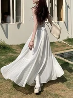 2025 Spring and Summer New pleated A-line skirt in the long high waist thin gauze skirt  Lady Girl Skirt Chic Elegant Long Skirt